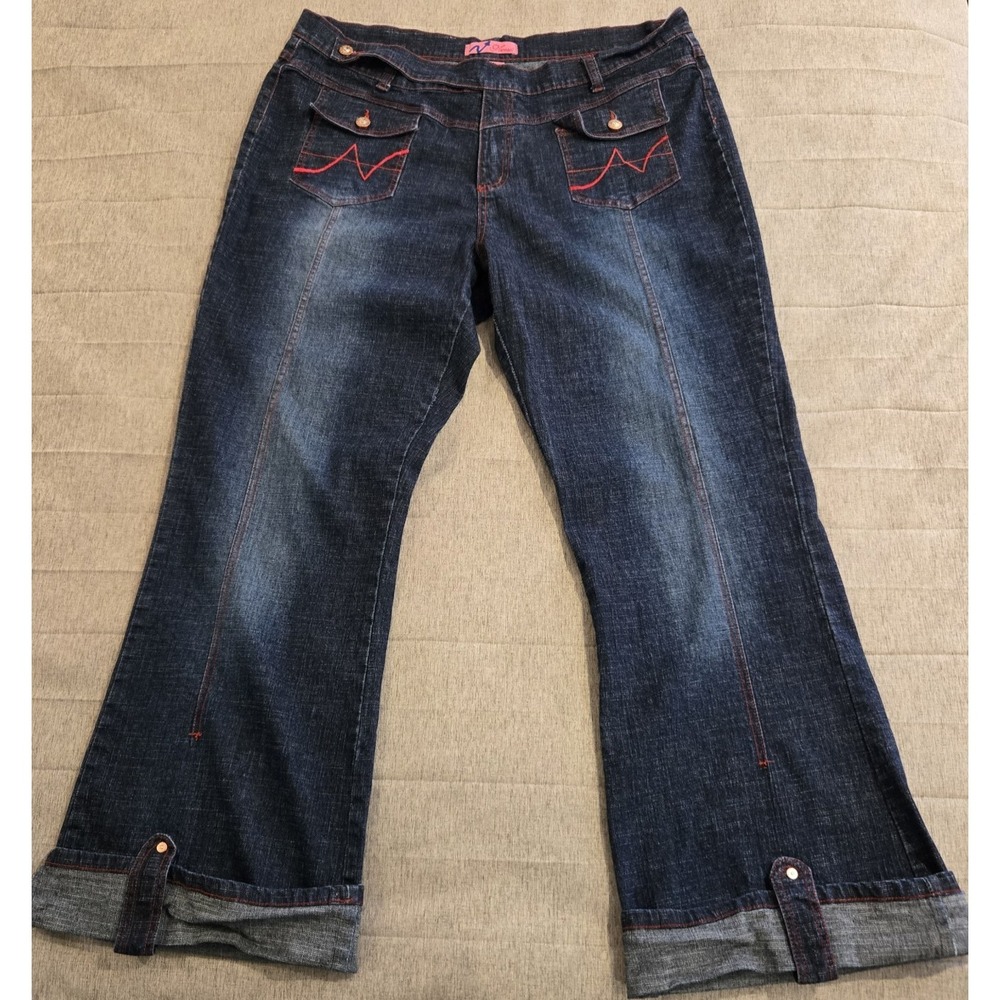 Neeso Women's Y2K Denim High Rise Contrast Stitching Cuffed Jeans 20( 41" X 31")